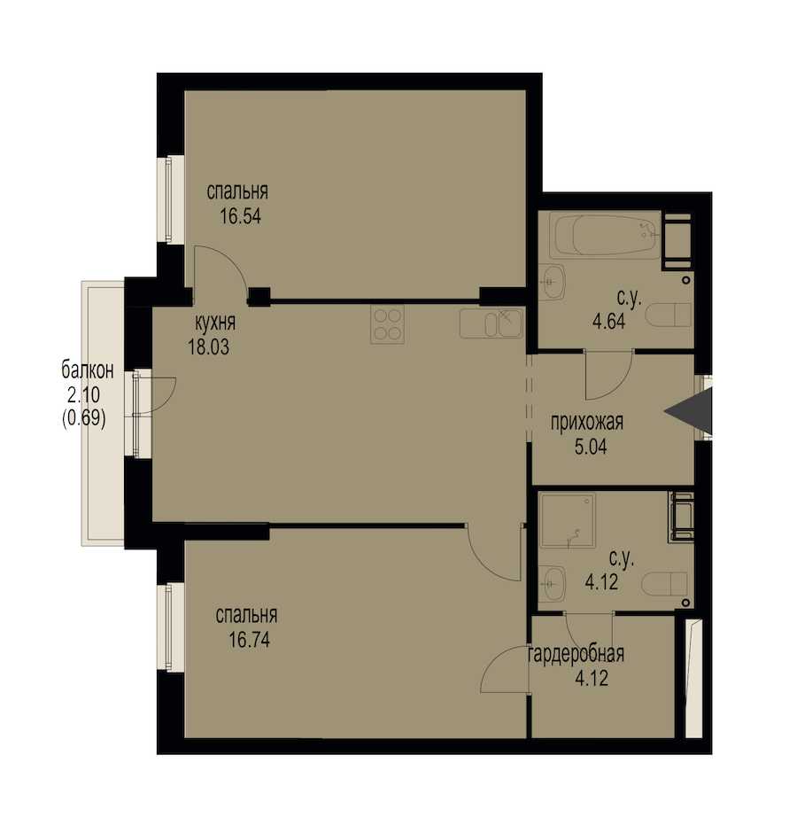 Двухкомнатная квартира в : площадь 69.92 м2 , этаж: 5 – купить в Санкт-Петербурге